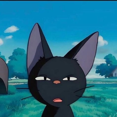 Studio Ghibli Black Cat, Jiji Icon Cat, Studio Ghibli Cat Wallpaper, Cute Ghibli Pfp, Studio Ghibli Black Characters, Ghibli Studio Pfp, Black Cat Ghibli, Ghibli Aesthetic Pfp, Gibli Studio Icon