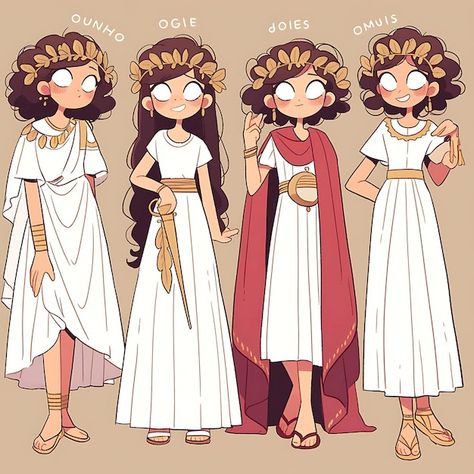 Greek Mythology Clothes Drawing, Mythology Clothes, Ancient Greek Clothes Aesthetic, Types Of Dresses For Body Types, Modern Greek Outfits, 9 Muses, Roman Outfit, Ancient Greece Dress, Greek God Outfit