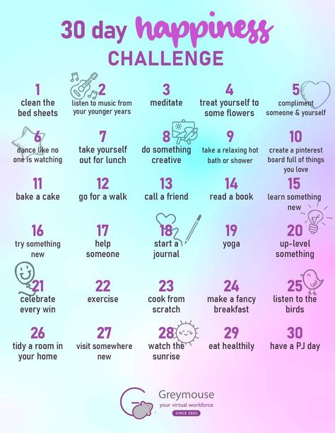 Things To Do Everyday To Be Happy, 7 Positive Things To Try This Week, 30 Day Happy Challenge, May Month Challenge, Things To Do For Happiness, 31 Day Challenge Life, One Month Challenge Life, 3o Day Challenge, Pinterest 30 Day Challenge