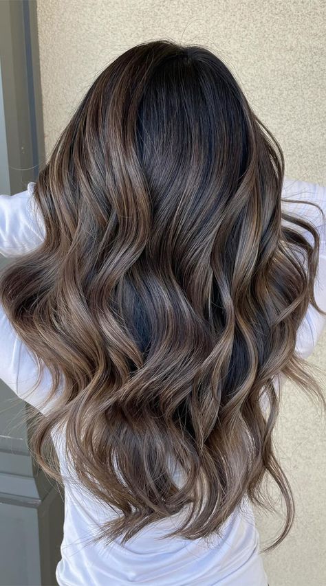 25 Fab Chestnut Hair Colours : Chestnut with Copper Lowlights Brunette Waves Long, Ombre Mushroom Brown Hair, Brunette Balayage Hair Winter 2024, Bleach Free Balayage Dark Hair, Brown Hair With Highlights With Bangs, Multi Tone Hair Color Brown, Soft Summer Brown Hair, Hair Colours 2024 Trends, 2024 Trending Hair Colors