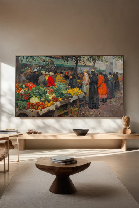 Elevate your Samsung Frame TV with our stunning 4K vintage market painting. This high-resolution 3840x2160 digital art piece is available for instant download, turning your TV into a beautiful work of art. Click to explore more and download now to transform your TV into a captivating focal point! #VintageTVArt #FrameTVArt #SamsungFrameTVArt #DigitalArtForTV Market Painting, Painting Tv, Samsung The Frame, Tv Frame, 4k Tv, Vintage Tv, Frame Art, Vintage Market, Samsung Frame Tv