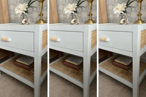 The exact steps to refinished nightstands with latex paint and cane webbing for a coastal decor bedroom. Incredible before and after! Ikea Besta Tv Unit, Besta Tv Unit, Coastal Decor Bedroom, Ikea Besta Tv, Refinished Nightstand, Besta Tv, Ikea Besta Cabinet, Ikea Bestå Hack, Besta Hack