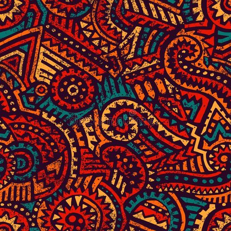 Seamless african pattern. Ethnic and tribal motifs. Orange, red, yellow, blue and black colors. Grunge texture. Vintage print for vector illustration Africa Art Design, Animal Print Background, African Pattern Design, Afrique Art, Africa Art, Wacom Intuos, Tableau Art, African Pattern, Grunge Textures