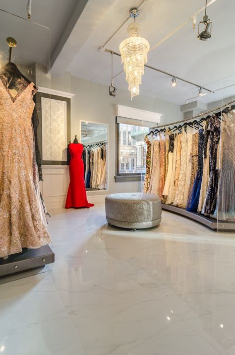 Prom Store Interior, Rental Dresses Store, Dress Boutique Interior Design, Dress Store Design, Dress Shop Design, Dress Rental Business, Modern Vietnamese Wedding, Dress Showroom, Fifth Avenue Nyc