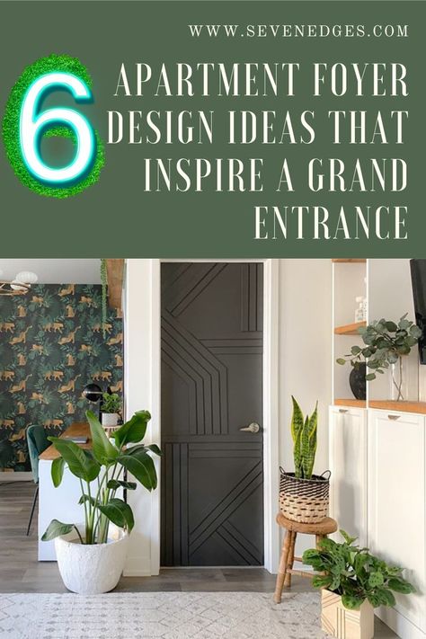 6 Apartment Foyer Design Ideas that inspire a Grand Entrance | It doesn’t matter how small your apartment is, your home deserves a grand entrance! It’s a surefire method to keep your keys, handbag, and scarf organized when you have a designated spot for them. To design a small entryway or brighten up your current doorway, you’ll need some apartment foyer design ideas. Apartment Foyer Ideas, Apartment Door Decor Entrance, Apartment Door Design, Foyer Area Design, Foyer Area Design Entrance, Apartment Foyer Design, Apartment Door Decor, Apartment Foyer, Foyer Design Ideas