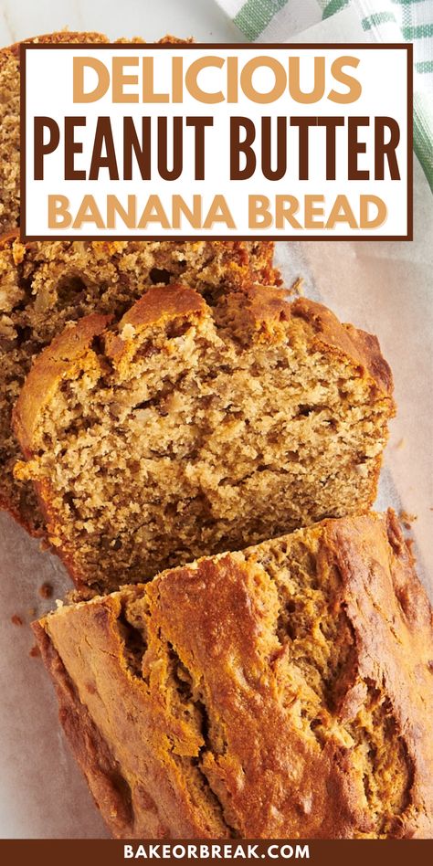 This Peanut Butter Banana Bread is moist and delicious, made with peanut butter, banana, and sour cream. Simply mix and bake. The blend of banana, peanut butter, and cinnamon creates a comforting flavor. Perfect for a satisfying snack. Banana Bread Simply Recipes, Banana Bread Recipe Lots Of Bananas, Reeses Peanut Butter Banana Bread Recipe, Banana Recipes With Peanut Butter, Reese’s Peanut Butter Banana Bread, Ripe Banana Peanut Butter Recipes, Banana And Peanut Butter Bread, Banana Bread Recipe With Peanut Butter, 2 Banana Banana Bread Recipe