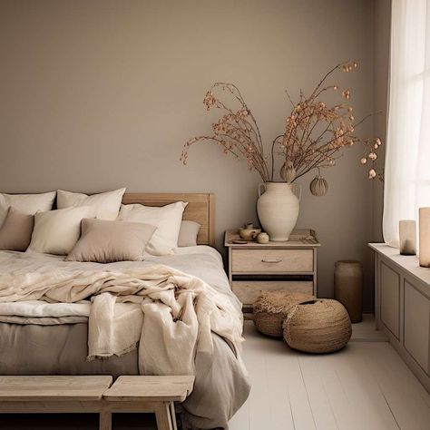 Cream Color Accent Wall, Cottage Living Room Wall Colours, Taupe Beadboard Walls, Bedroom Wall Color Ideas Neutral, Creamy Mushroom Wall Color, Putty Coloured Bedroom, Baja Paint Color Behr, Blush Brown Paint Color, Behr Vanilla Mocha