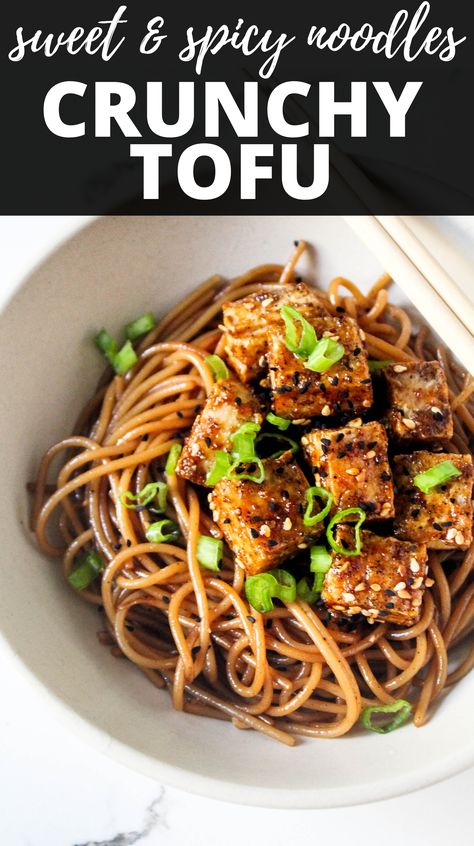 Tofu With Noodles, Hoisin Sauce Chicken, Oven Baked Tofu, Asian Noodle Bowl, Crunchy Tofu, Spicy Asian Noodles, Roasted Veggies In Oven, Tofu Noodles, Asian Noodle Recipes