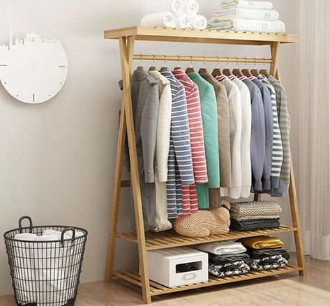 bamboo clothes rack Bamboo Wardrobe, Wood Clothing Rack, Rack Wardrobe, Standing Clothes Rack, Vstupná Hala, Standing Closet, Bamboo Clothes, Diy Clothes Rack, Free Standing Closet