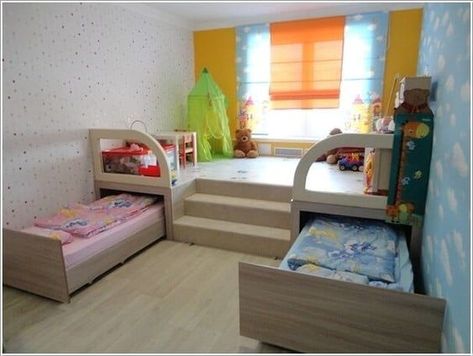 Use trundle beds to save space in your kids' room. Check out our post for more space-saving ideas for a small kids' room! Small Kids Bedroom, Space Saving Bedroom, Diy Bedroom Storage, Small Kids Room, Space Saving Beds, Childrens Bedroom Furniture, Storage Furniture Bedroom, Small Room Design, Small Room Bedroom