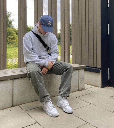 Streetware Outfits Men, Grey Hoodie Outfit Men, Blue Hoodie Outfit, Gray Hoodie Outfit, Nike Hoodie Outfit, Blue Jeans Outfit Men, Hat Outfit Men, Hoodie Outfit Men, Guys Fits