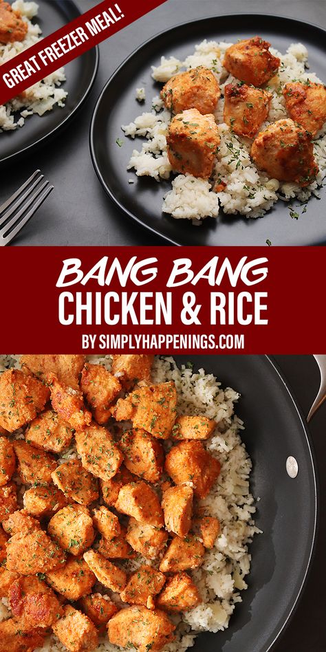 Family Friendly Chicken Recipes, Bang Bang Chicken Meal Prep, Family Friendly Chicken Dinners, Ww Family Friendly Meals, Stovetop Chicken And Rice, Cubed Chicken Recipes, Sauteed Chicken Recipes, Bang Bang Chicken Recipe, Chicken And Rice Skillet