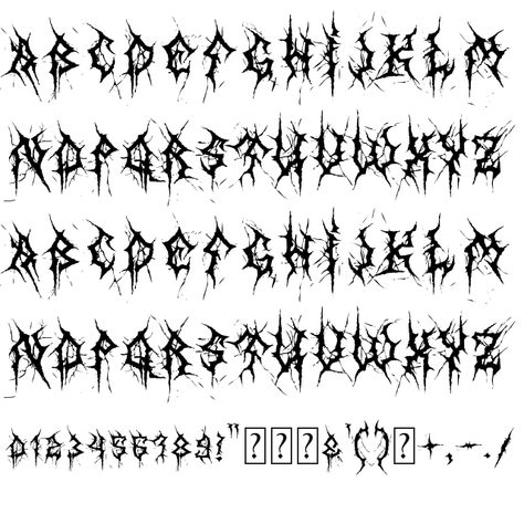 Edgy Font Tattoo, Metal Graffiti Font, Cool Tattoo Lettering, Black Metal Font Tattoo, Black Lettering Tattoo Fonts, Dark Fonts Alphabet, Dark Font Tattoo, Cybersigilism Alphabet, Cool Font Tattoos