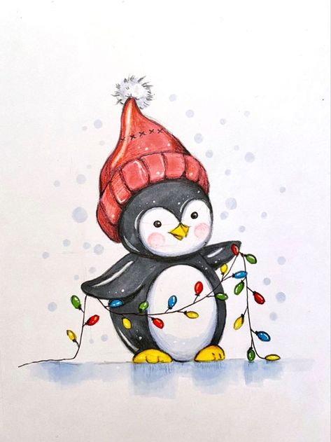 Crismes Art, Christmas Drawings Sketches, Christmas Sketches Ideas, Winter Sketches Ideas, New Year Sketches Drawing, Christmas Art Sketches, Penguin Christmas Cards Handmade, Christmas Drawing Sketch, Cristhmas Drawings