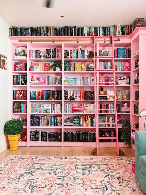 Pink Bookshelves, Bookshelf Aesthetic, Home Library Rooms, Bookshelf Inspiration, Home Library Design, My Library, My Color, My Books, Happiest Place On Earth