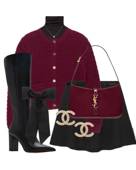 Cute Chic Outfits, Cute Outfits Winter, Lady Outfits, Elegant Wardrobe, Burgundy Outfit, Textured Cardigan, Chic Outfit, Outfits Winter, Looks Chic