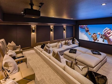 Couches With Recliners, Tv Living Room Ideas, Theatre Decorations, Game Room Ideas, Home Theater Room Design, Shaped Couch, Home Cinema Room, Luxury Room, At Home Movie Theater