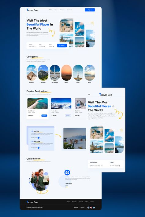 Hello,This is a Travel Agency Landing Page Concept. Let me know what you are thinking about the design. Travel Landing Page, Site Design Website, Landing Page Ui Design, Web Design Creative, Travel Agency Website, Agency Landing Page, Travel Website Design, Landing Page Ui, Food Web Design