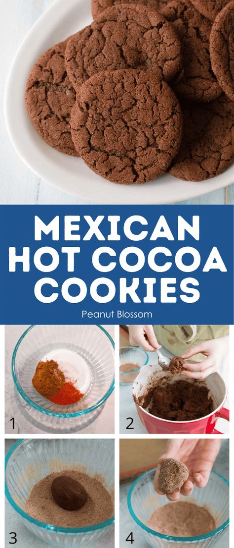 Sweet and spicy Mexican hot chocolate cookies are a perfect addition to your Christmas cookie tray. Surprise your friends with this hot and spicy chocolate cookie rolled with a sweet sugar crackle coating. Spicy Cookies, Special Cupcakes, Mexican Hot Chocolate Cookies, Christmas Cookie Tray, Mexican Cookies, Pizzelle Cookies, Tuesday Recipes, Crackle Cookies, Chocolate Christmas Cookies