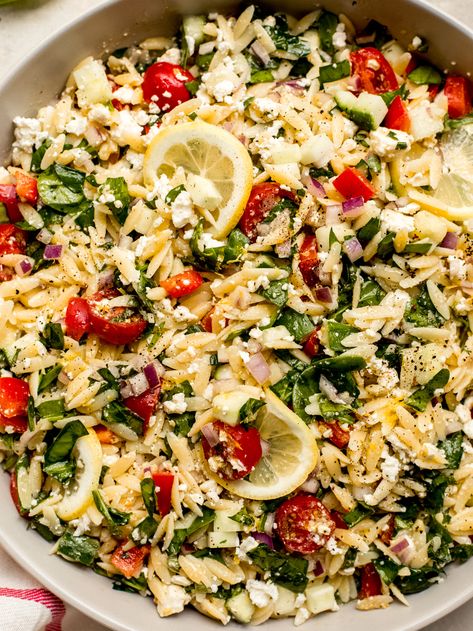 Easy Orzo Salad, Orzo Lemon, Lemon Pasta Salad, Lemon Pasta Salads, Easy Orzo, Orzo Pasta Salad Recipe, Orzo Pasta Recipes, Lemon Orzo Salad, Feta Pasta Salad