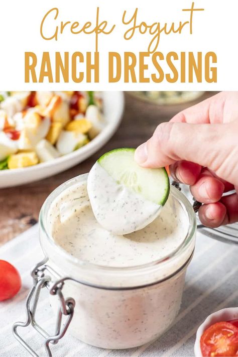 This homemade Greek Yogurt Ranch Dressing is going to be your go-to thick and creamy dressing for all of your dipping and drizzling needs. It's higher in protein and heart-healthy fats, making it a great, healthier option to keep in your fridge at all times. All you need are 8 simple ingredients! Greek Ranch Dressing, Homemade Ranch Dressing Greek Yogurt, Protein Ranch Dressing, Healthy Homemade Ranch Dressing, Healthy Dressings, Healthy Veggie Dip, Greek Yogurt Ranch Dressing, Healthy Ranch Dressing, Yogurt Ranch