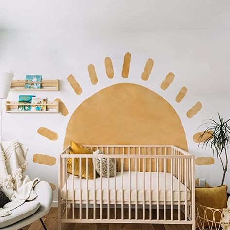 Sun Decal, Headboard Wall Decal, Boho Headboard, Yellow Nursery, Boho Sun, Fabric Wall Decals, Headboard Wall, Nursery Room Inspiration, Peel And Stick Vinyl