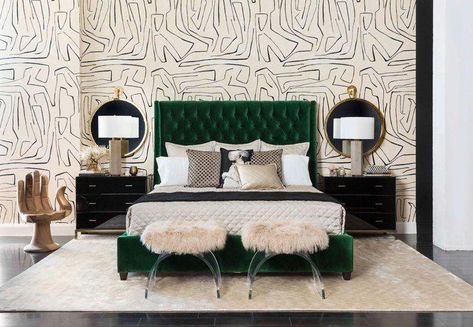 Dream in Green #fashionablebedroom Apartment Bedroom Ideas For Women, Scad Dorm, Bedroom Navy, Bedroom Ideas For Women, Apartment Bedroom Ideas, Interior Vintage, Eclectic Modern, Apartment Bedroom, Glam Room