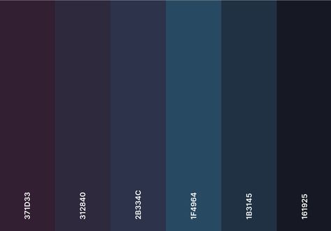 Dark Indigo Color Palette, Dark Cool Tone Color Palette, Dark Blue Swatch, Midnight Purple Color Palette, Prom Color Palette, Underworld Color Palette, Midnight Colour Palette, Wedding Color Schemes Dark Blue, Midnight Blue Color Scheme