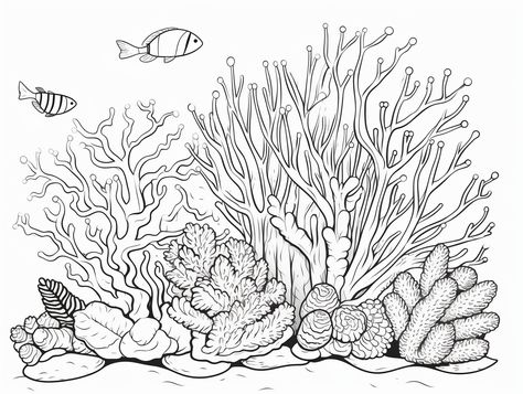 illustration of Printable coral to color Coral Reef Coloring Pages, Coral Reef Sketch, Intro To Art, Ocean Coloring Pages, Mandala Turtle, Coloring Page For Adults, Coral Design, Colouring Pics, Aquatic Animals