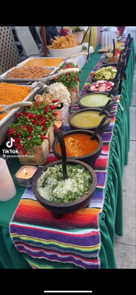 Fiesta Party Food, Taco Bar Wedding, Mexican Party Food, Taco Bar Party, Mexican Baby Shower, Mexican Birthday Parties, Mexican Themed Weddings, Nacho Bar, Different Foods