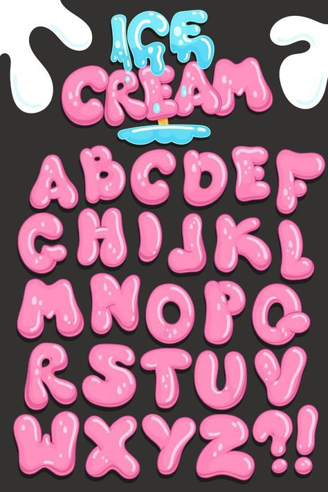 Canva Letter Element, Bubble Typography, Ice Cream Font, Font Canva Lettering, Cute Fonts Alphabet, Alfabet Font, Bubble Letter Fonts, Bubble Font, Font Bubble