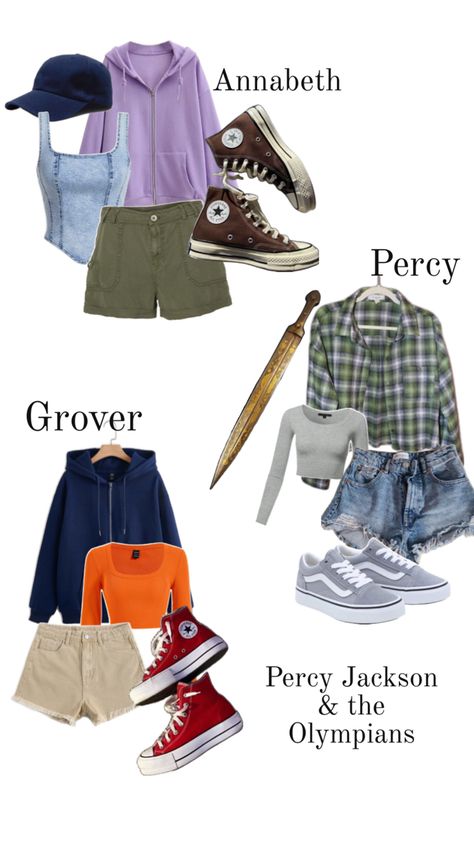 Percy Jackson Costume, Percy Jackson Necklace, Percy Jackson Musical, Percy Jackson Outfits, Pj Outfit, Trio Halloween Costume, Trio Costumes, Trio Halloween Costumes, Jackson Walker