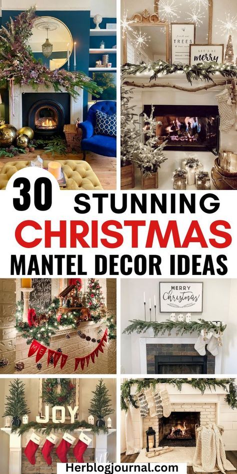 christmas mantle decor ideas Christmas Fireplace Floor Decor, Mantle Minimalist Decor, Diy Holiday Mantle Decor, Candlestick On Mantle, Christmas Trees On Mantle Decorating Ideas, Vintage Christmas Fireplace Mantle, Christmas Mantle Diy Decorating Ideas, Fireplace Decor Christmas Mantels, Mantle Wreath Ideas