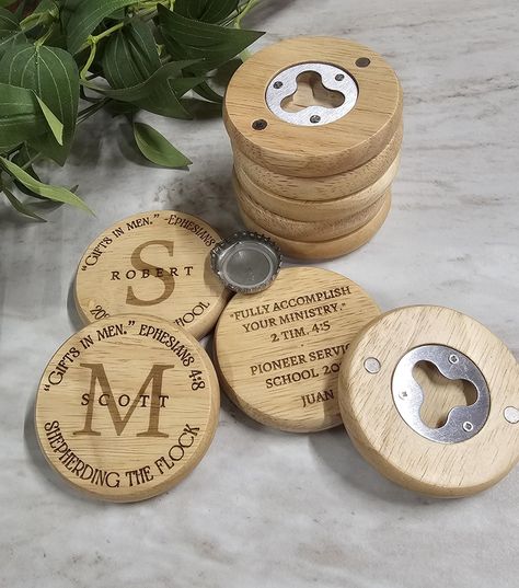 Pioneer Gift Ideas, Pioneer School Gifts Jw, Elderly Gift, Pioneer School Gifts, Wood Bottle Opener, Jw Pioneer Gifts, Bottle Cap Opener, Jw Pioneer, Wood Bottles