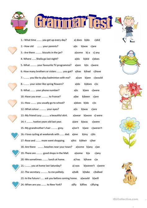 Grammar test - English ESL Worksheets for distance learning and physical classrooms English Grammar Exercises, Grammar English, Grammar For Kids, Grammar Exercises, English Exercises, Teaching English Grammar, English Grammar Worksheets, Grammar Skills, English Test