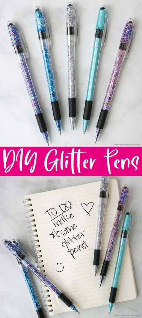 Diy Glitter Pens, Custom Ink Pens, Homemade Glitter, Diy Pens, Glitter Projects, Pen Projects, How To Make Glitter, Fancy Pens, Pen Craft