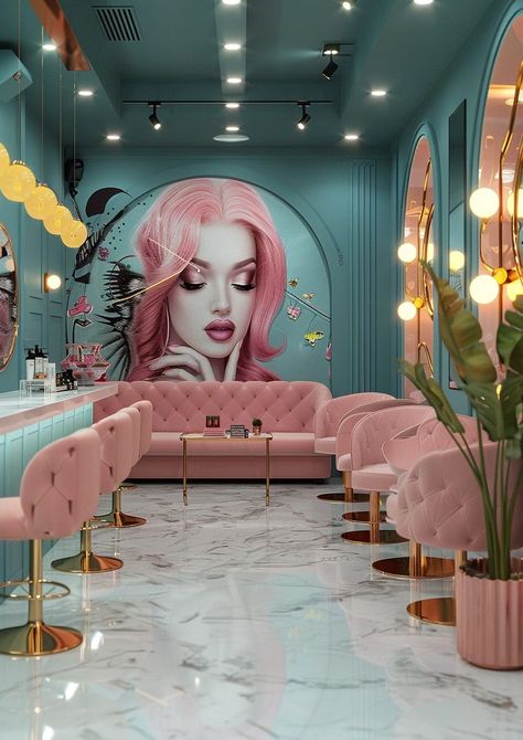 Black And Pink Beauty Room, Make Up Studio Interior, Lash Salon Interior Design, Eyelash Room, Beauty Bar Salon Ideas, Parlor Ideas, Beauty Studio Decor, Beauty Salon Interior Design Ideas, Gold Interior Design