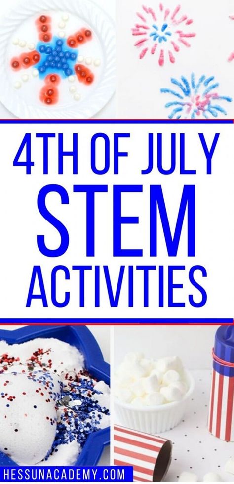 Some of the best 4th of July STEM activities including salt painted fireworks, marshmallow poppers, and baking soda explosions.  Enjoy these fun summer activities for kids that also bring in some 4th of July fun.  This Independence Day, celebrate with your kids in style!  Fun summer activities for kids that are patriotic. Summer Homeschool Activities, Painted Fireworks, Summer Stem Activities, Homeschool Nook, Independence Day Activities, 4th Of July Crafts, Stem Activities For Kids, Fourth Of July Crafts For Kids, Summer Stem