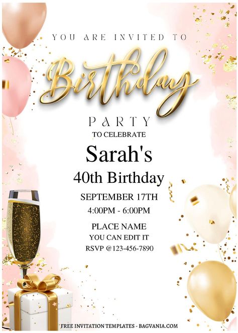 Free Invitation Templates Printables Zazzle, 6oth Birthday Invitation, Free 40th Birthday Printables, Invitation Card Design 40th Birthday, Edit Invitation Card, Free Digital Invitation Templates, Birthday Invitations Card Ideas, Birthday Invitations Card Design, Happy Birthday Invitation Card Design