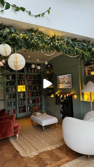 Jen Rothbury on Instagram: "My attempt at the viral tension rod / curtain pole garland - I'm here for the no drilling, no wall destroying Christmas decorating! This gap is over 2.5m wide so it's quite a beast of a garland but I've always considered bigger to be better 😉 . Making this literally brought me so much joy, Christmas decorating will always be my favourite! I used a mix of faux cedar pine garlands from @christmasdirect and cheapo eucalyptus ones from Amazon and attached with cable ties then added led lights, giant baubles from @georgeswhitstable (bought last year), beads, bells and ribbons. The snug is now a fully fledged Santa's grotto and I love it 🎄 . #christmasdecor #christmasdecorations #christmashome #christmashomedecor #christmasstyle #christmasgarland #christmasgarlands" Summers Eve, Diy Christmas Garland, Christmas Decor Inspiration, Tension Rod, Now Is The Time, Diy Door, End Of Summer, Christmas Deco, Sell Out