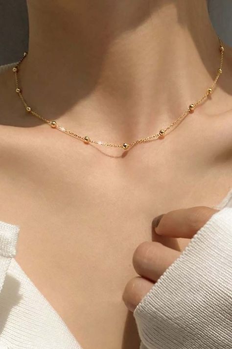 Minimalist Accessories Jewellery, Jewelry Necklace Simple, Beautiful Ball, Choker Necklace Gold, Neck Pieces Jewelry, Fancy Jewelry Necklace, Pretty Jewelry Necklaces, Statement Fashion, Real Gold Jewelry