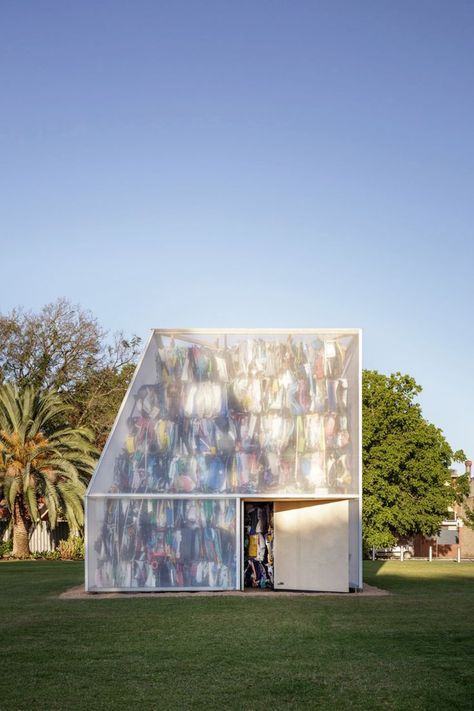 The Plastic Palace, a temporary pavilion and material research for Murray Art Museum Albury confronts the impacts of this way of life, by inviting the public to step inside 20 tonnes of discarded plastic, the typical amount of plastic waste discarded by a regional Australian town in just one month, and reflect on the scale of the waste problem created by their discarded possessions.
#Architecture #AustralianArchitecture Temporary Pavilion, Activism Art, Temporary Architecture, Material Research, Australian Architecture, Architecture Awards, Museum Architecture, Marble Statues, Industrial Buildings