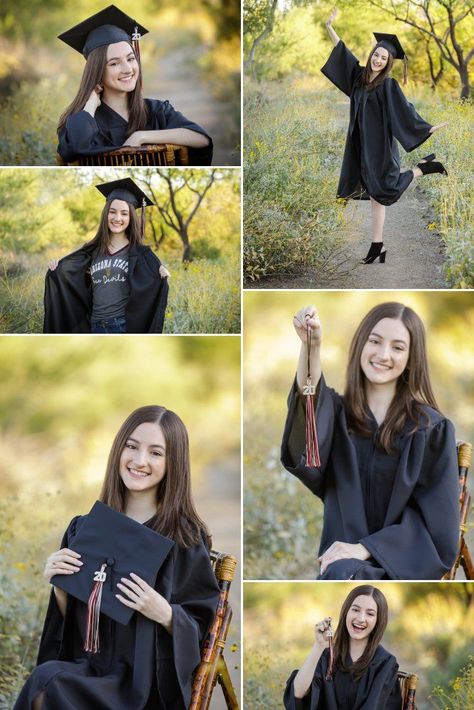 graduating senior girl posing in her cap & gown Outdoor Photoshoot Ideas For Women, Cap Gown Photos, Cap And Gown Picture Ideas, Photoshoot Ideas For Women, Graduation Photoshoot Ideas, Cap And Gown Senior Pictures, Outdoor Photoshoot Ideas, Cap And Gown Photos, Cap And Gown Pictures