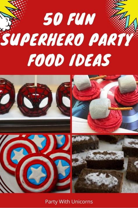 I’m not a baker or a cook, but I know one of the easiest ways to bring a theme to life at a party with the food. Whether it is with simple cupcake toppers or Superhero Food puns on simple cards, there are plenty of fun ways to dress up your snacks to match the […] Read more... Marvel Avengers Food Ideas, Superhero Dinner Ideas, Marvel Food Ideas The Avengers, Spiderman Birthday Party Foods, Superhero Snacks For School, Boys Birthday Party Food Ideas, Marvel Party Snacks, Avengers Snacks Ideas, Marvel Sleepover Ideas