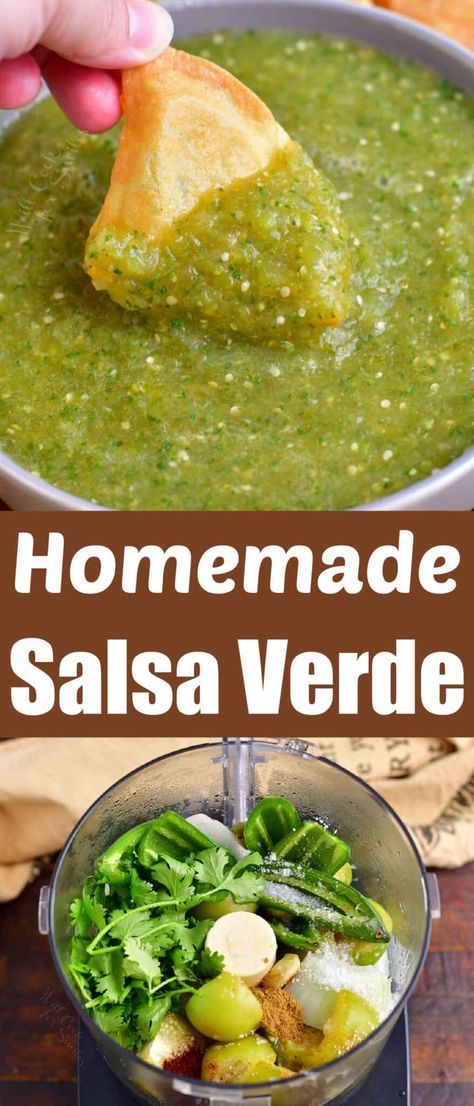 Salsa Verde is packed with green tomatillos, onion, jalapeño peppers, cilantro, and so much more! It's a wonderful alternative to the classic red tomato salsa. This green salsa is a tangy, refreshing dip that can quickly become addictive. Serve a bowl of salsa verde at your next fiesta! Authentic Salsa Verde Recipe, Easy Salsa Verde Recipe, Mexican Salsa Verde, Authentic Mexican Salsa, Verde Salsa, Homemade Salsa Verde, Mexican Salsa Recipes, Easy Homemade Salsa, Salsa Verde Recipe