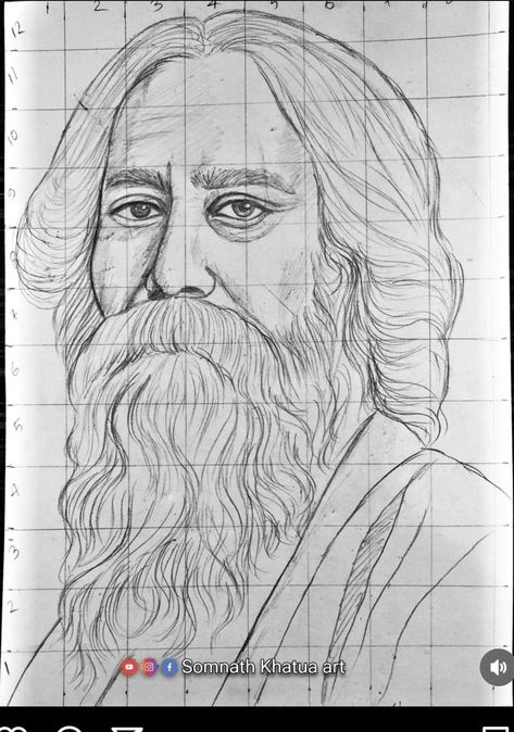 Sketch Of Rabindranath Tagore, Rabindranath Tagore Pencil Sketch, Rabindranath Tagore Portrait Sketch, Rabindra Nath Tagore Sketch, Rabindranath Thakur Drawing, Robindronath Tagore Drawing, Rabindranath Tagore Sketch Easy, Rabindranath Tagore Art, Grid Line Drawing