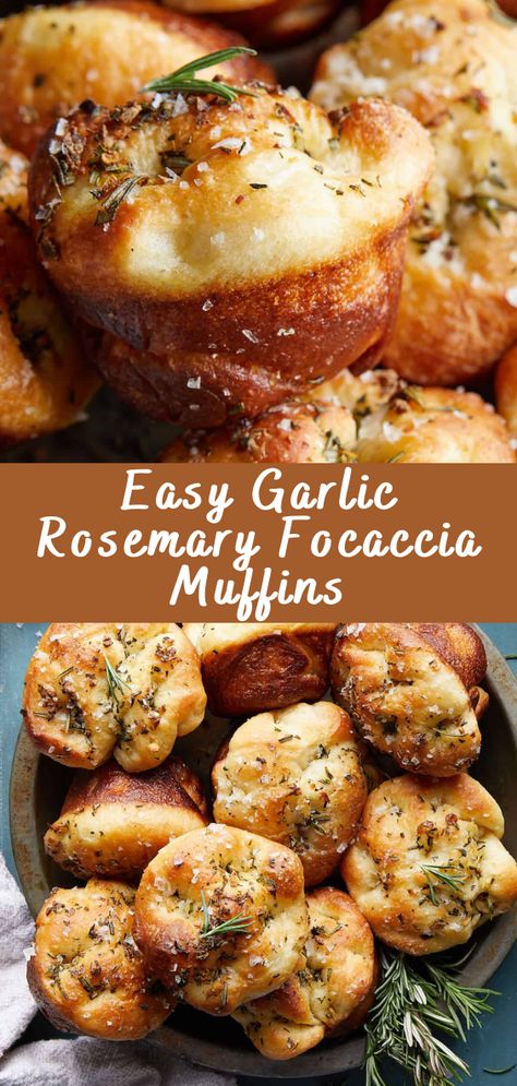 Easy Garlic Rosemary Focaccia Muffins | Cheff Recipes Easy Garlic Rosemary Focaccia Muffins, Rosemary Foccacia Muffins, Focaccia Rolls Recipe, Foccacia Bread Pretty, Focaccia Muffins Recipe, Rosemary Cheese Bread, Rosemary Focaccia Muffins, Easy Recipes For Guests, Simple Is Gourmet