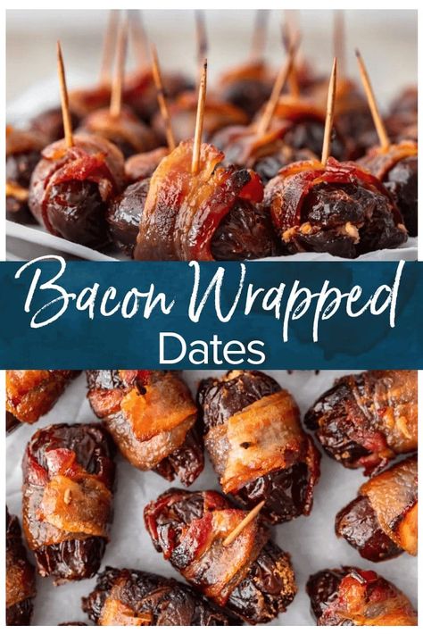 Dates With Goat Cheese, Bacon Wrapped Recipes, Wrapped Dates, Stuffed Dates, Bacon Wrapped Dates, Bacon Appetizers, Easy Bacon, Date Recipes, Appetizers Recipes