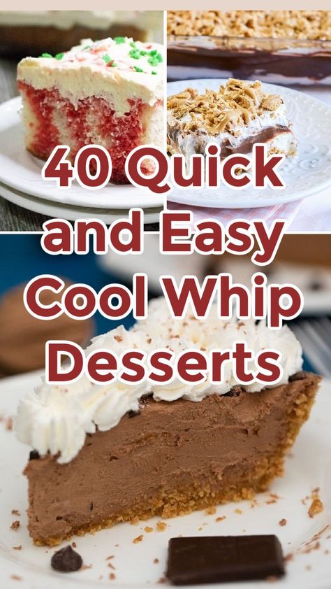 Cool Whip Recipes, Jello Pudding Desserts, Quick Puddings, Whip Recipes, Cool Whip Pies, Recipes With Cool Whip, Whipped Cream Desserts, Cool Whip Desserts, Jello Dessert Recipes