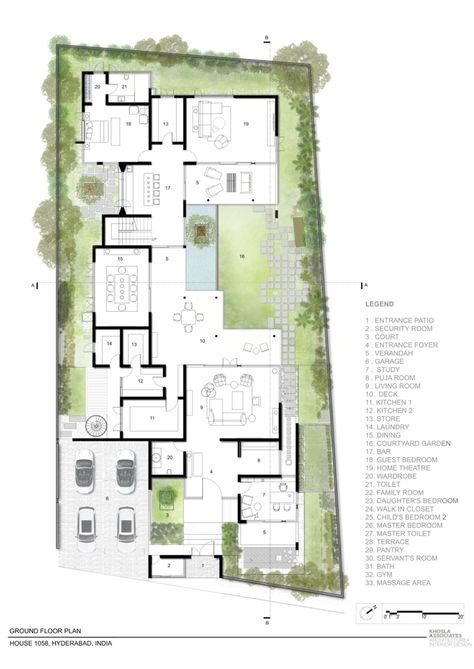 Khosla Associates Architecture, Khosla Associates, Architectural Plan, Contemporary Residence, Courtyard House Plans, Architectural Floor Plans, Villa Plan, House Layout Plans, Ground Level